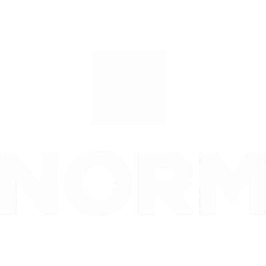 Минималистичный белый логотип «Norm» с квадратным знаком