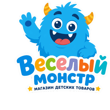 Детский логотип «Весёлый монстр» — синий монстрик магазина игрушек
