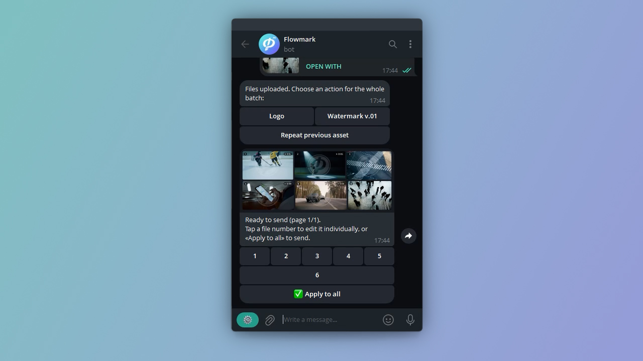 Пакетное наложение водяного знака на несколько файлов в Telegram